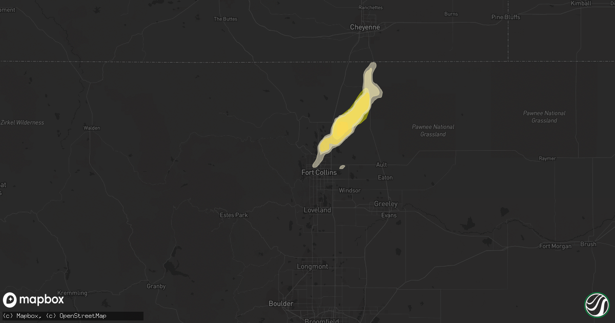 Hail map in Fort Collins, CO on July 31, 2023