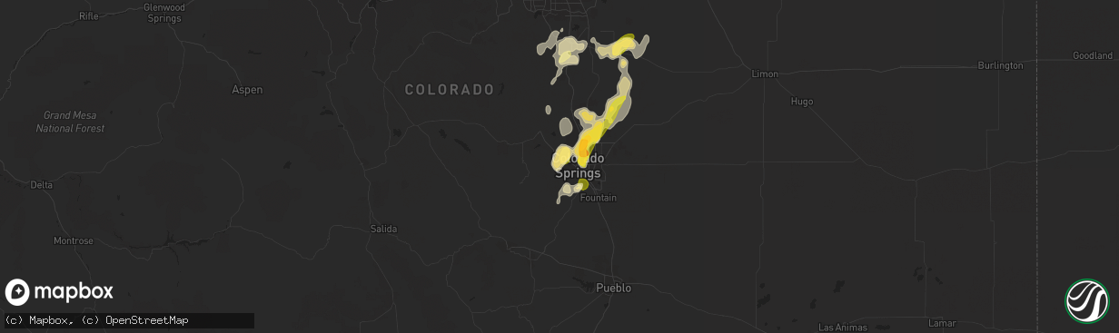 Hail map in Manitou Springs, CO on July 31, 2023