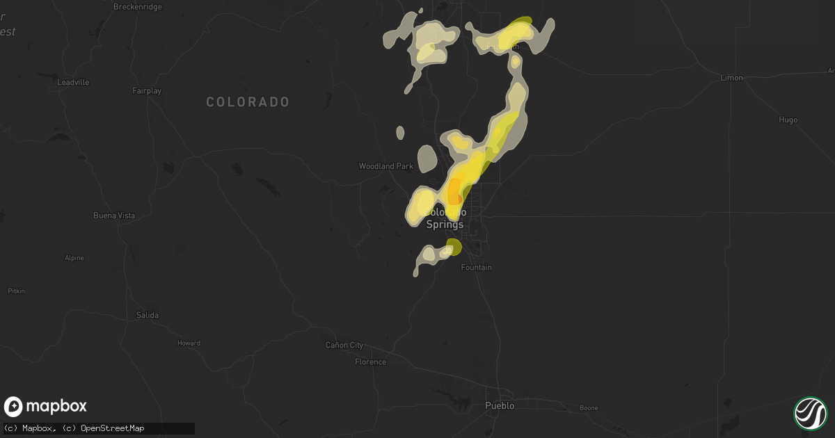 Hail map in Manitou Springs, CO on July 31, 2023
