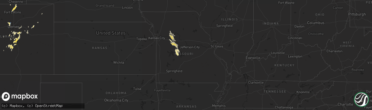 Hail map in Missouri on July 31, 2023