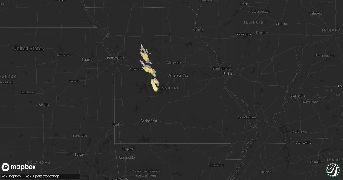 Hail map in Missouri on July 31, 2023