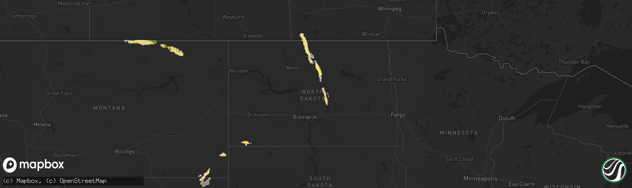 Hail map in North Dakota on July 31, 2023