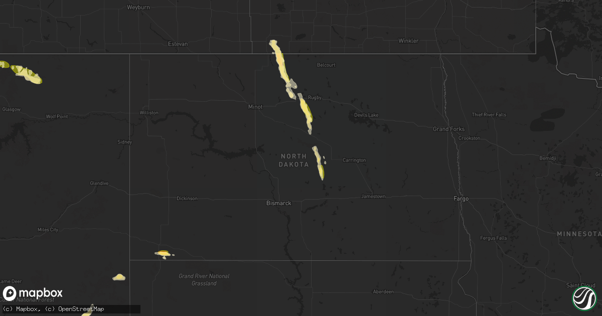 Hail map in North Dakota on July 31, 2023