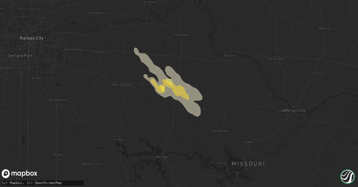 Hail map in Sedalia, MO on July 31, 2023