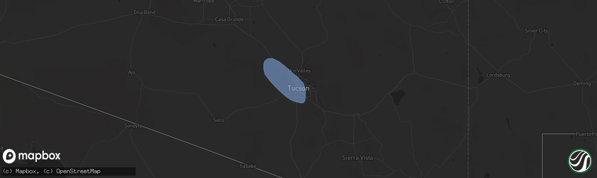 Hail map in Tucson, AZ on July 31, 2023
