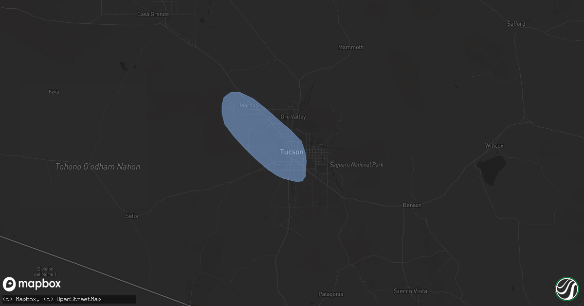Hail map in Tucson, AZ on July 31, 2023