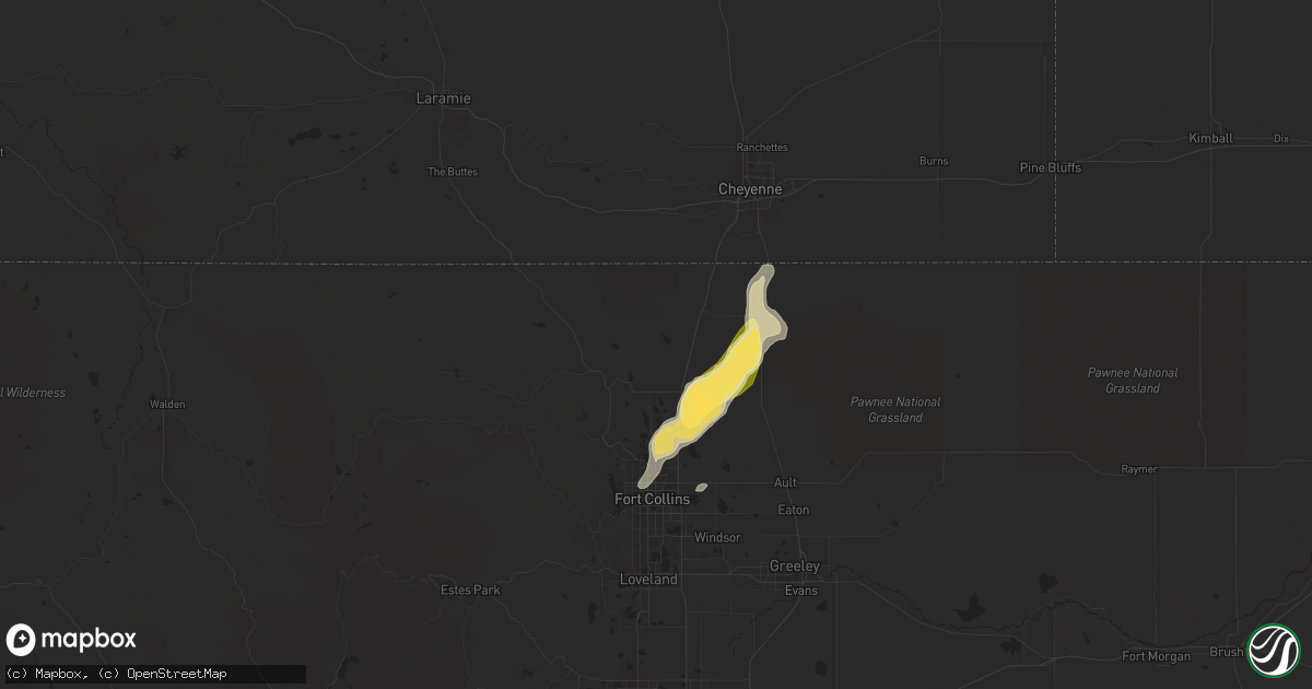 Hail map in Wellington, CO on July 31, 2023