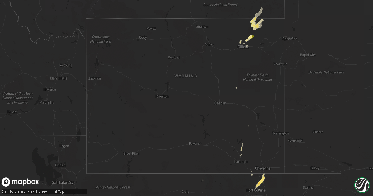 Hail map in Wyoming on July 31, 2023