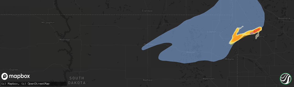 Hail map in Aberdeen, SD on July 31, 2024