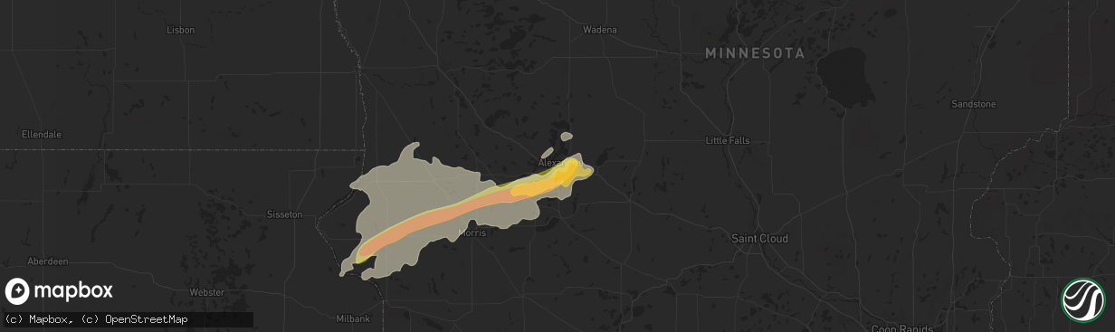 Hail map in Alexandria, MN on July 31, 2024