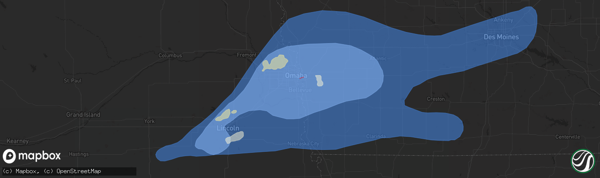 Hail map in Bellevue, NE on July 31, 2024