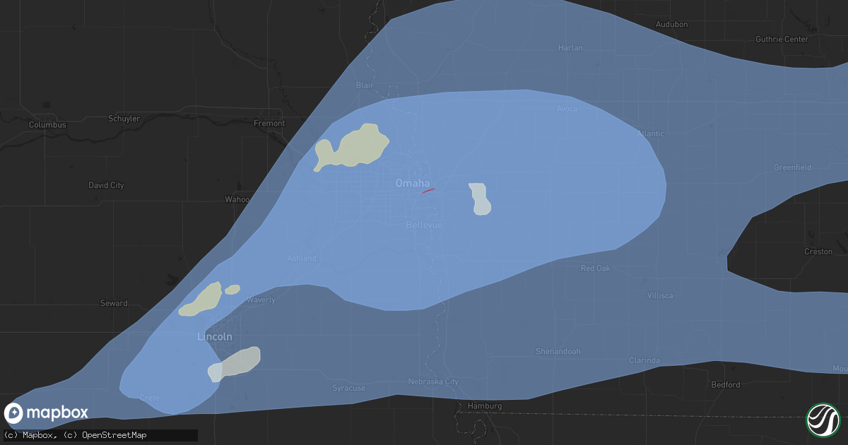 Hail map in Bellevue, NE on July 31, 2024