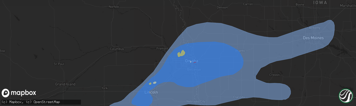 Hail map in Bennington, NE on July 31, 2024