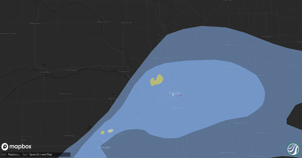 Hail map in Bennington, NE on July 31, 2024