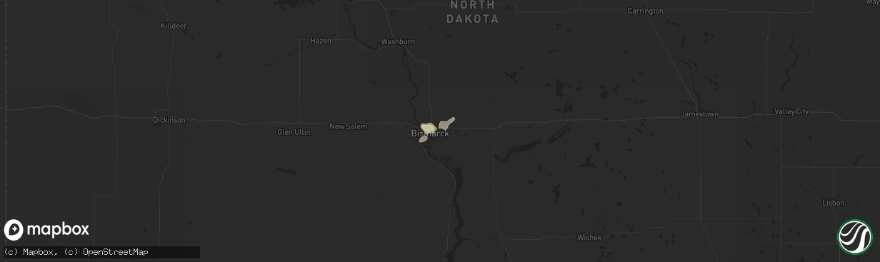 Hail map in Bismarck, ND on July 31, 2024