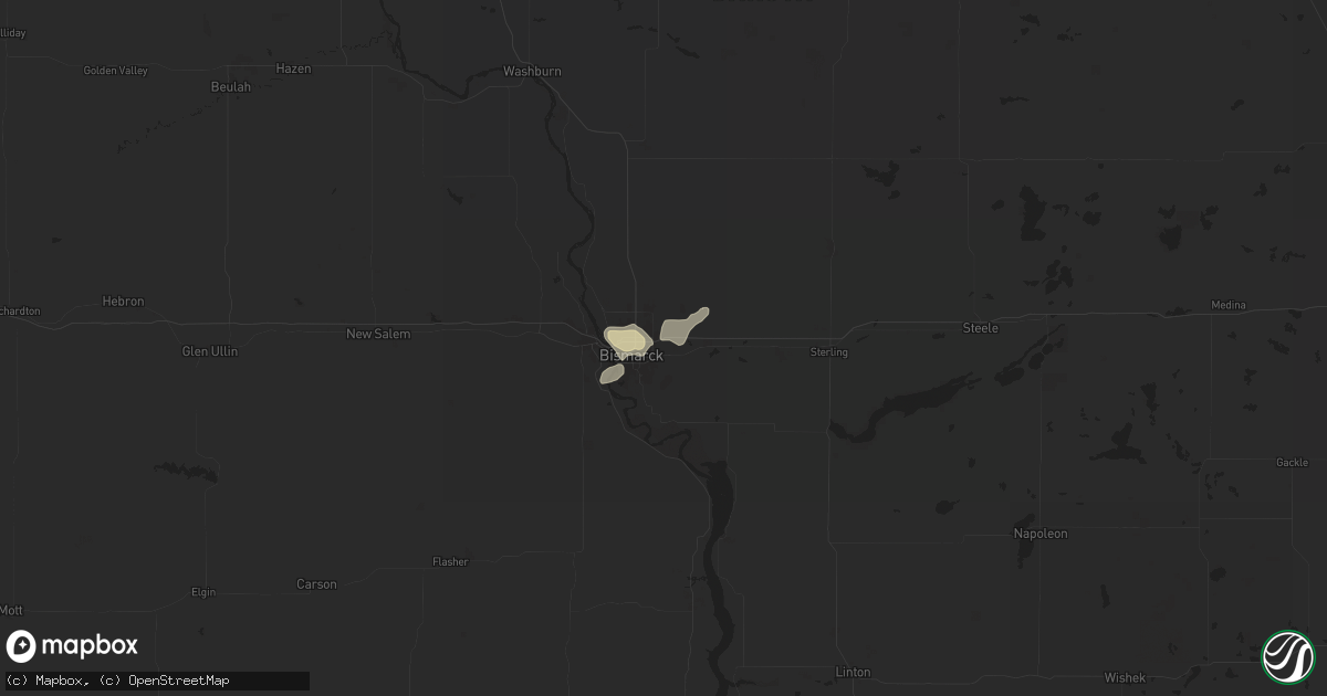 Hail map in Bismarck, ND on July 31, 2024