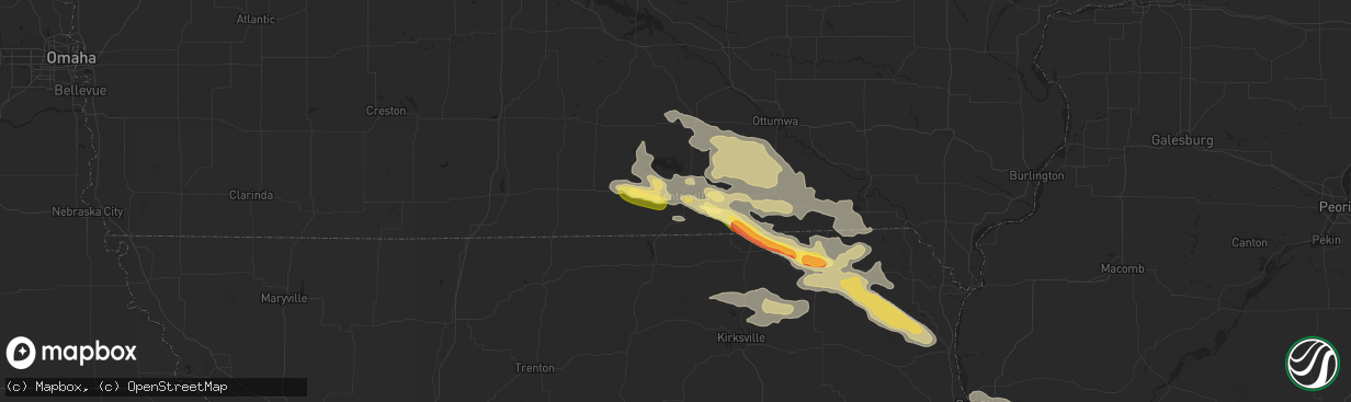 Hail map in Centerville, IA on July 31, 2024