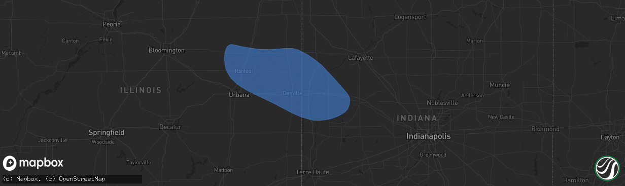 Hail map in Covington, IN on July 31, 2024