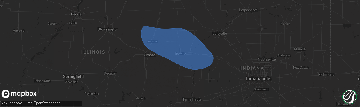 Hail map in Danville, IL on July 31, 2024