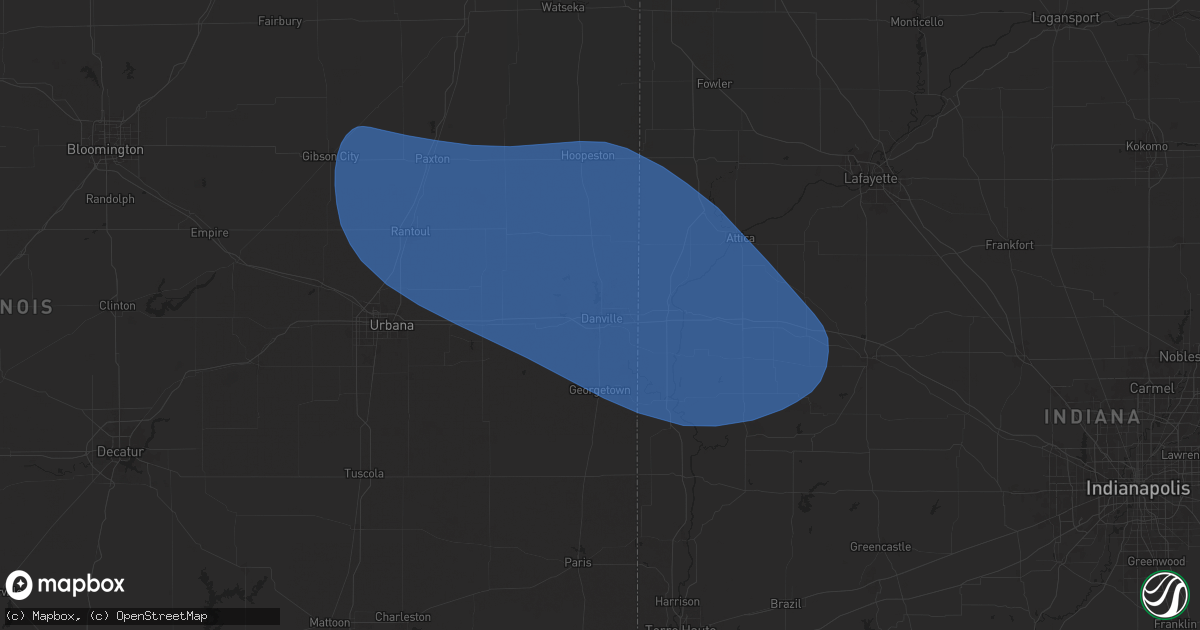 Hail map in Danville, IL on July 31, 2024