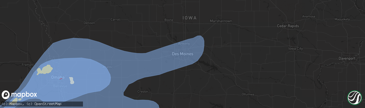 Hail map in Des Moines, IA on July 31, 2024