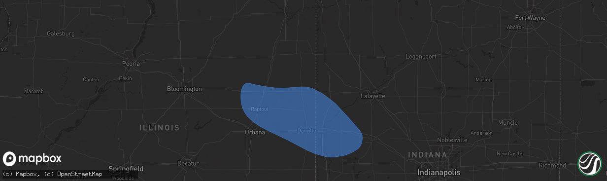 Hail map in Hoopeston, IL on July 31, 2024