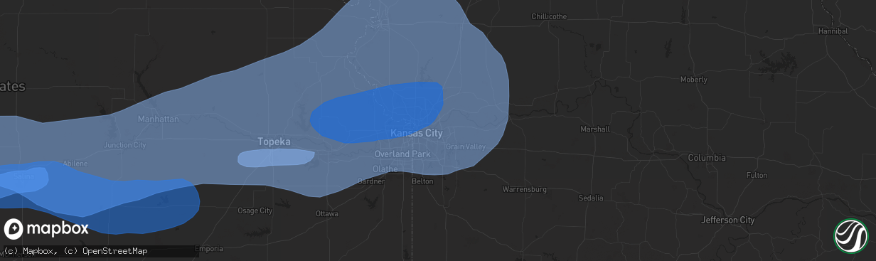 Hail map in Independence, MO on July 31, 2024