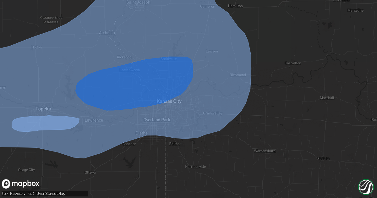 Hail map in Independence, MO on July 31, 2024