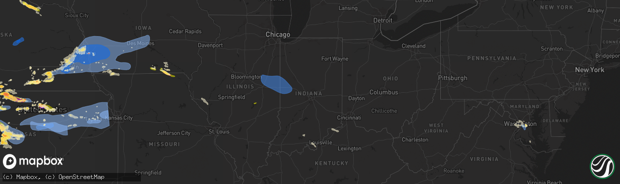 Hail map in Indiana on July 31, 2024