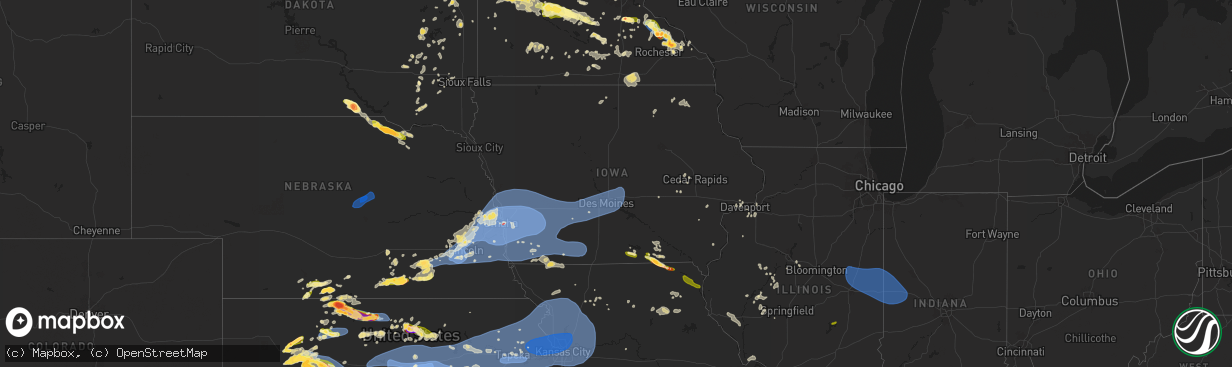 Hail map in Iowa on July 31, 2024