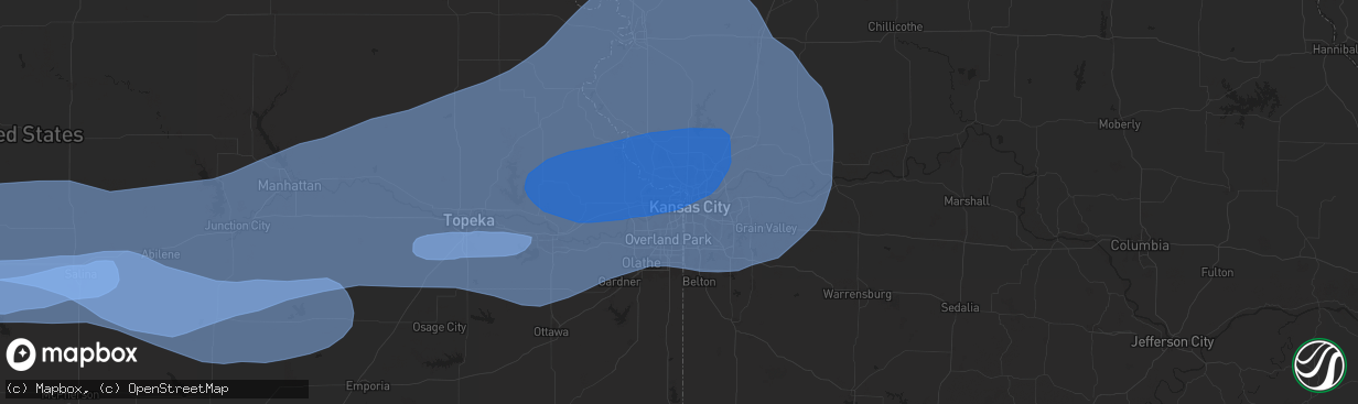 Hail map in Kansas City, KS on July 31, 2024