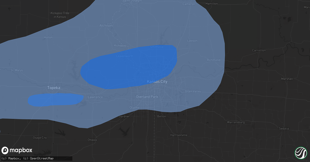 Hail map in Kansas City, MO on July 31, 2024