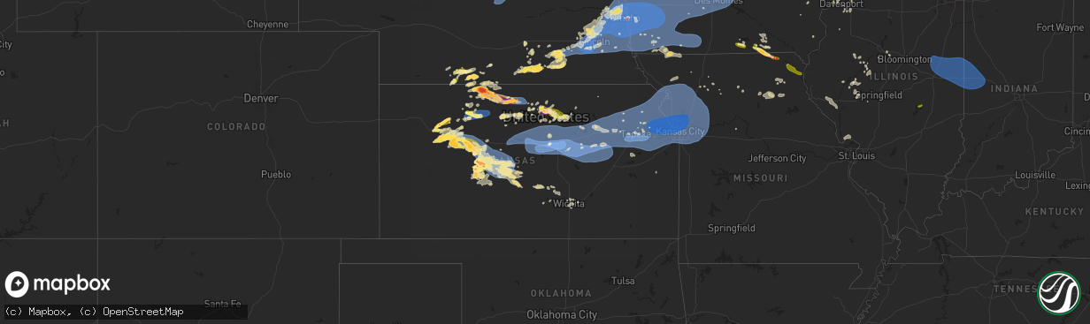 Hail map in Kansas on July 31, 2024