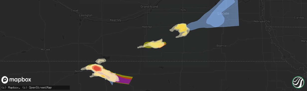 Hail map in Lawrence, NE on July 31, 2024