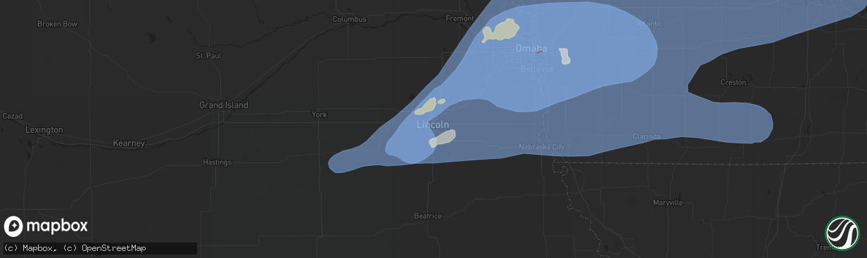 Hail map in Lincoln, NE on July 31, 2024