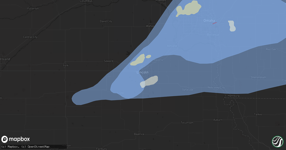 Hail map in Lincoln, NE on July 31, 2024