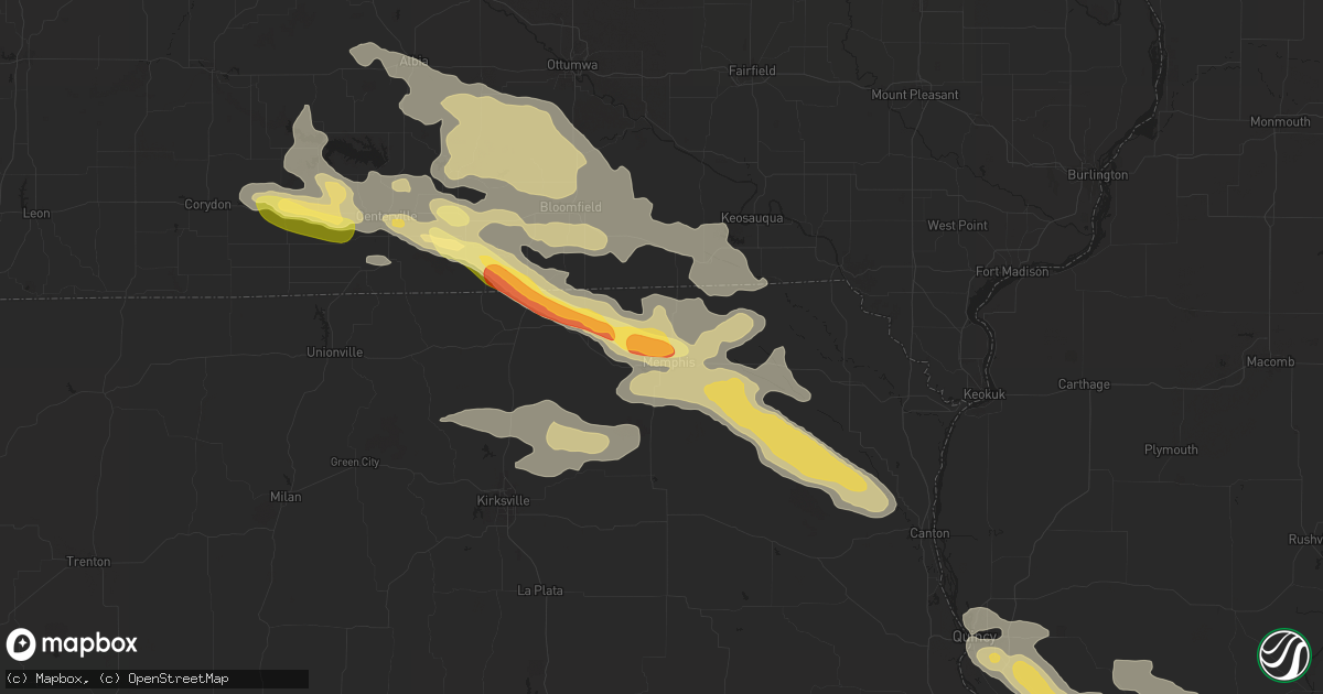 Hail map in Memphis, MO on July 31, 2024
