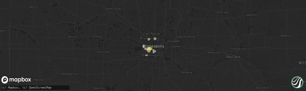 Hail map in Minneapolis, MN on July 31, 2024