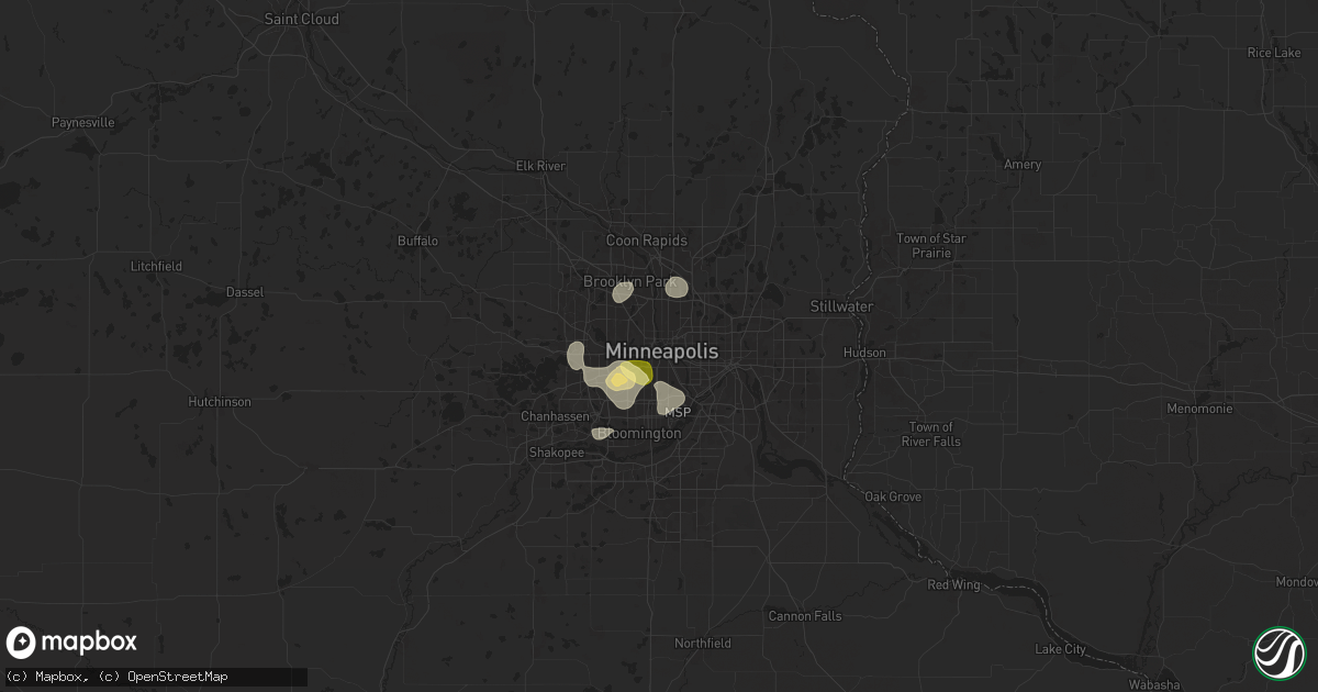 Hail map in Minneapolis, MN on July 31, 2024