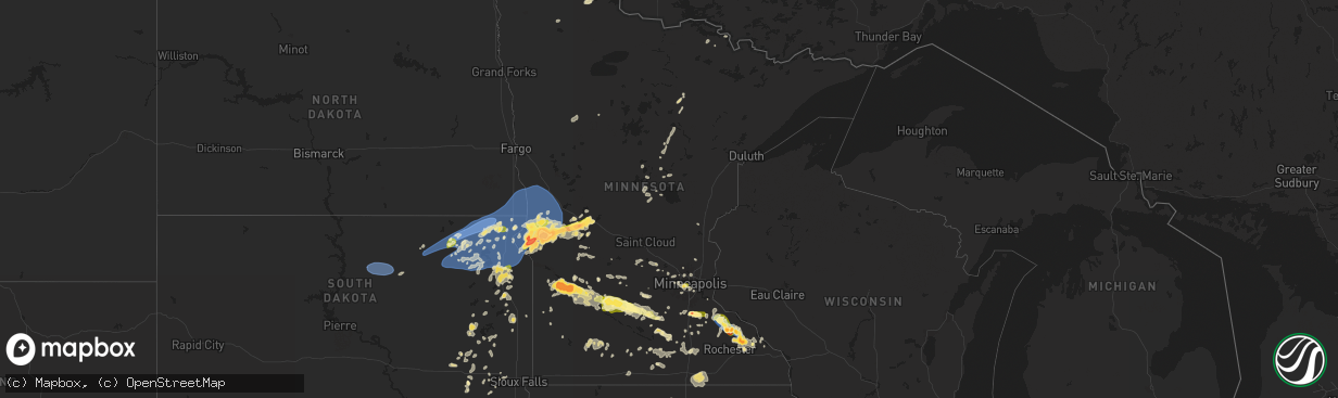 Hail map in Minnesota on July 31, 2024