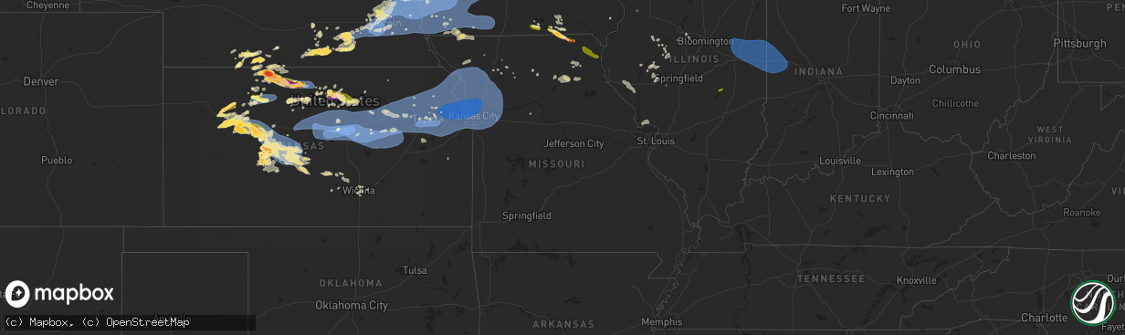 Hail map in Missouri on July 31, 2024