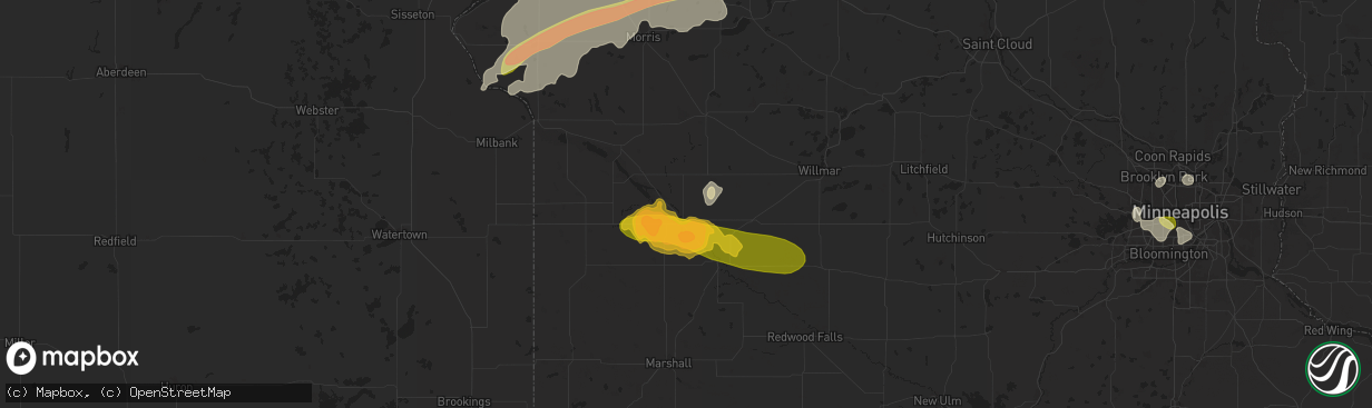 Hail map in Montevideo, MN on July 31, 2024