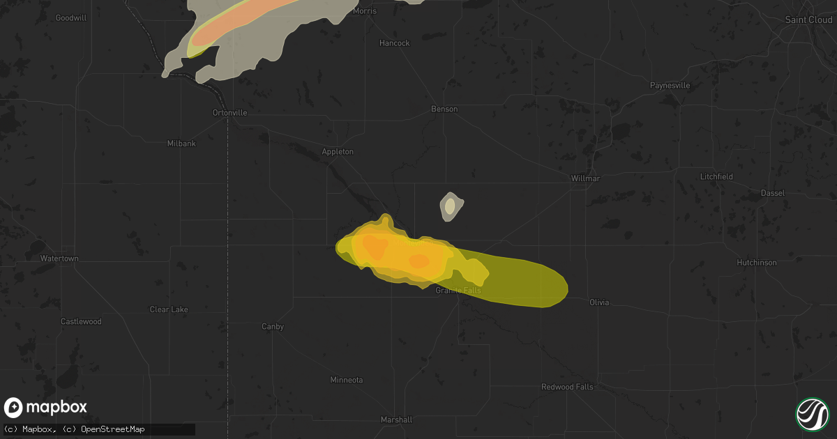 Hail map in Montevideo, MN on July 31, 2024
