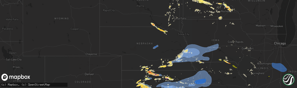 Hail map in Nebraska on July 31, 2024