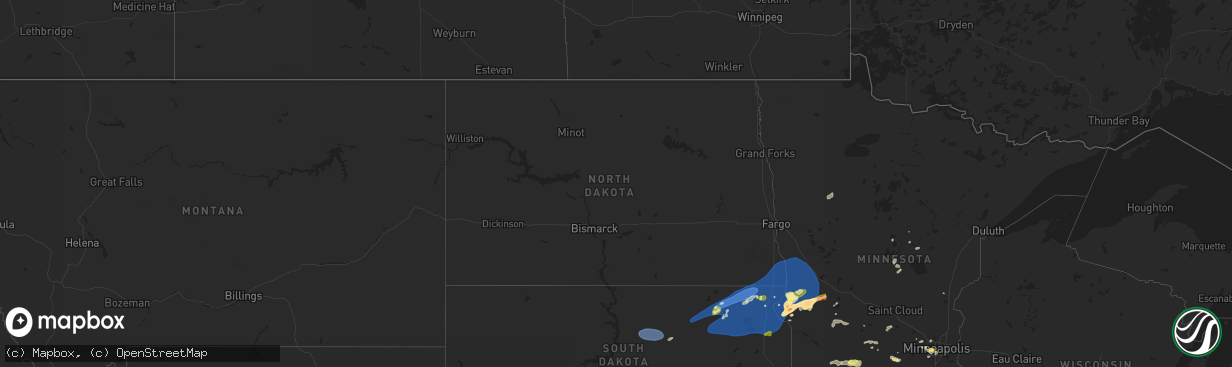 Hail map in North Dakota on July 31, 2024