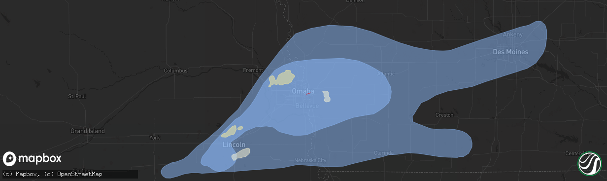 Hail map in Omaha, NE on July 31, 2024