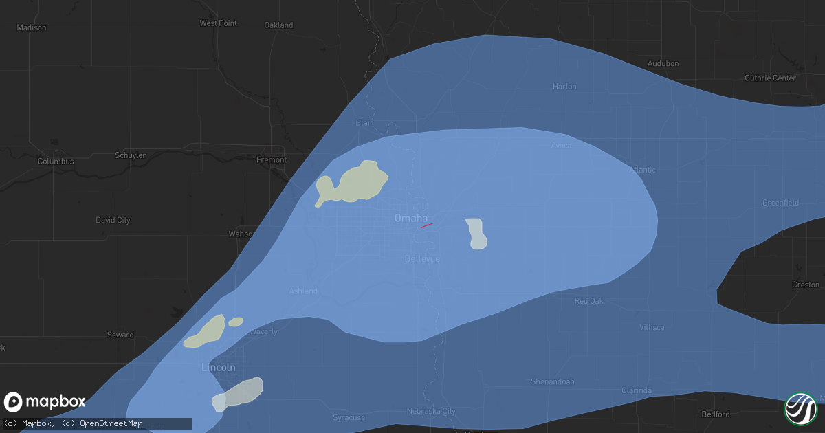 Hail map in Omaha, NE on July 31, 2024