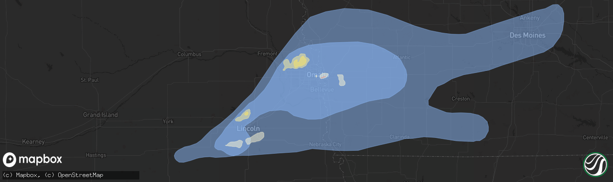 Hail map in Papillion, NE on July 31, 2024