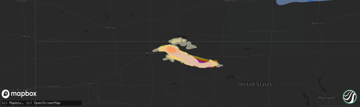 Hail map in Phillipsburg, KS on July 31, 2024