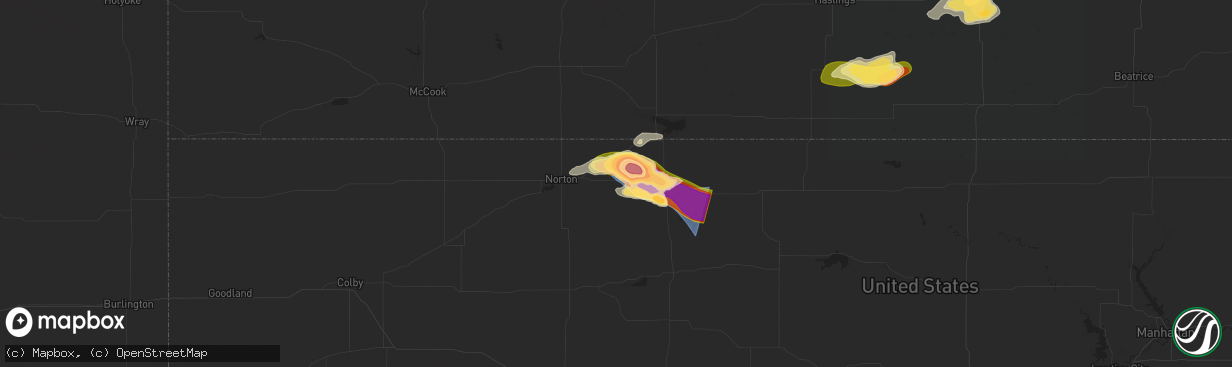 Hail map in Prairie View, KS on July 31, 2024